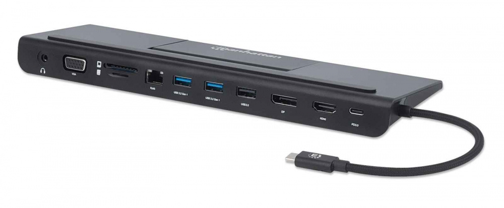 Docking station manhattan usb-c a 11pto 3 monitores c/mst 100w 153478