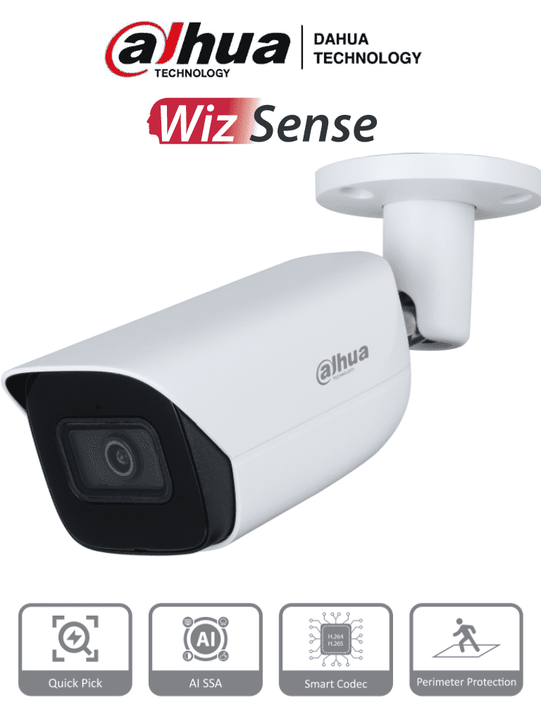 Dahua ipc-hfw3441e-as-s2 - camara ip bullet de 4 megapíxeles con ia/ wizsense/ lente de 2.8mm/ 107 grados de apertura/ microfono