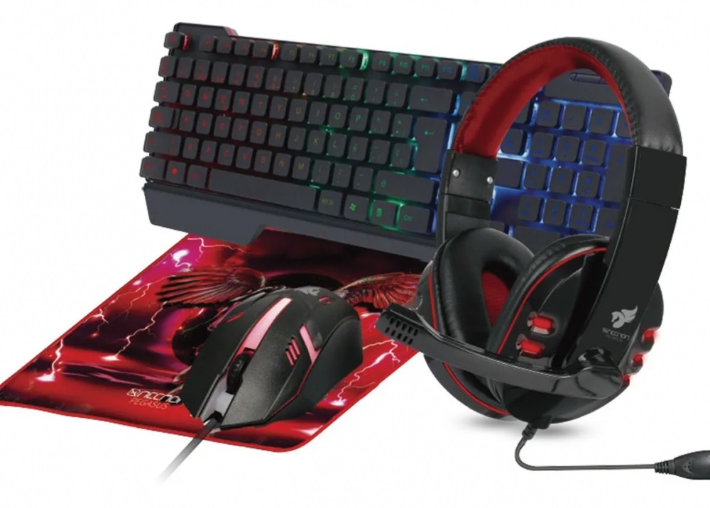 Kit Gamer De Teclado Mouse Diadema Y Mousepad Necnon NGC-PEGASUS Alámbrico USB Inglés