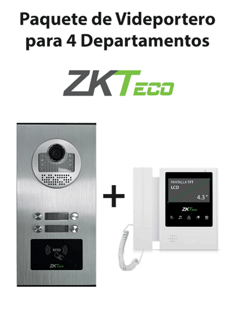 Zkteco ve04a01paq4p - paquete de videoportero para 4 departamentos ve04a01 con monitor vdpib4 de 4.3 pulgadas