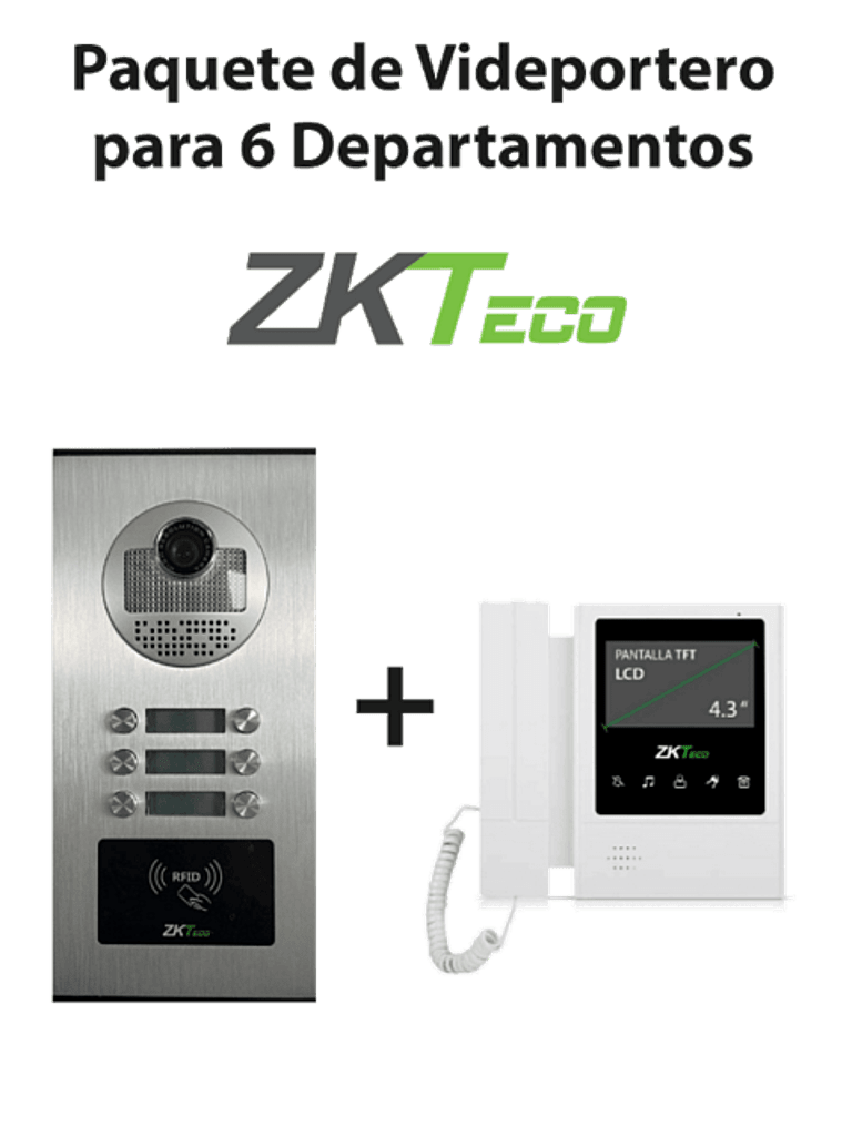 Zkteco ve06a01paq4p - paquete de videoportero para 6 departamentos ve06a01 con monitor vdpib4 de 4.3 pulgadas