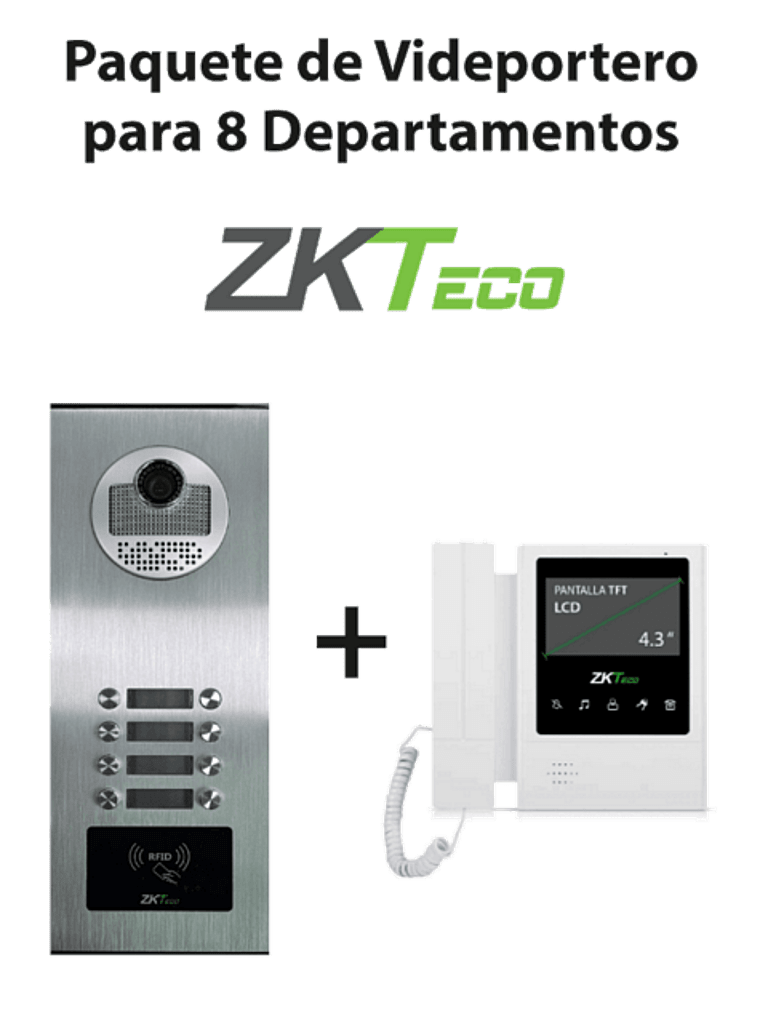 Zkteco ve08a01paq4p - paquete de videoportero para 8 departamentos ve08a01 con monitor vdpib4 de 4.3 pulgadas