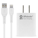 Combo brobotix cargador de pared + cable usb-a a lightning, carga rapida, 18w, color blanco