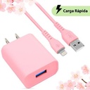 Combo brobotix cargador de pared + cable usb-a a lightning, carga rapida, 18w, color rosa