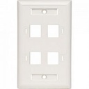 Placa de pared (faceplate) belden ax102249 4 puertos compatible con jacks estilo keyconnect universal cat6a cat6 cat5e  conectores de fibra óptica y coaxiales color blanco uso interior material plástico ul94v incluye tornillo 6-32 etiqueta de carton ventana transparente