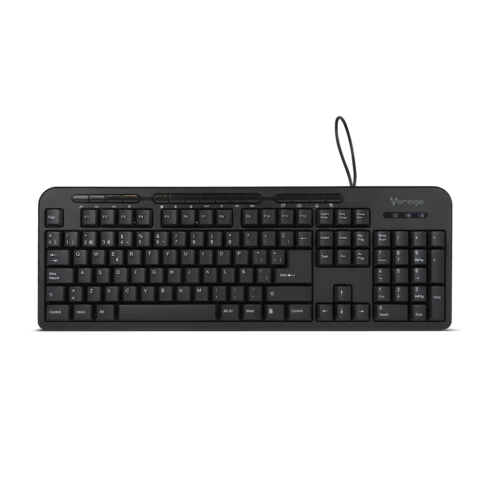 Teclado Vorago KB-204 USB 1.3m Ergonomico 15 Teclas Multimedia Español