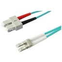 Jumper de fibra optica multimodo 50/125 om3, lc-sc duplex, ofnr (riser), color aqua, 1 metro